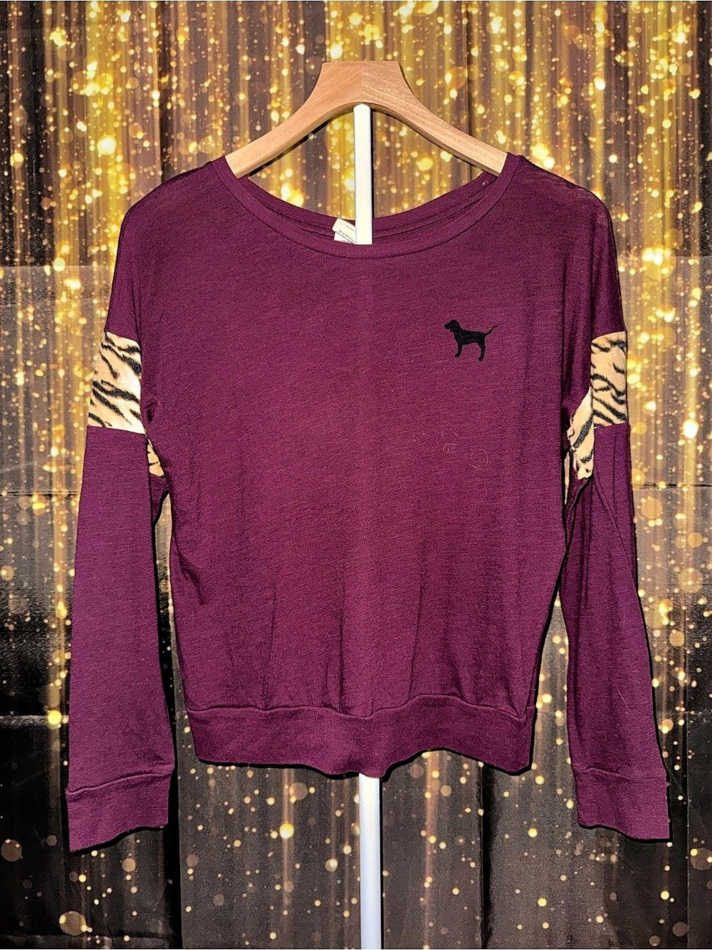 PINK Victoria's Secret Tiger Stripe Sleeve Long Sleeve Crewneck Top Crewneck Top